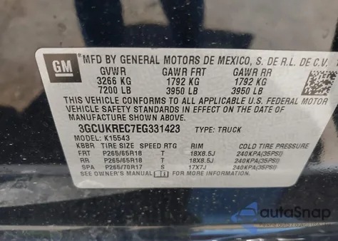 2014 Chevrolet Silverado 1500 2Lt from USA, damaged, VIN 3GCUKREC7EG331423